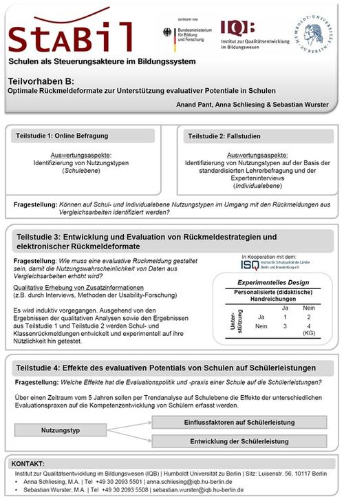 Schulen als Steuerungsakteure im Bildungssystem: Teilvorhaben B: Optimale Rückmeldeformate zur Unterstützung evaluativer Potentiale in Schulen